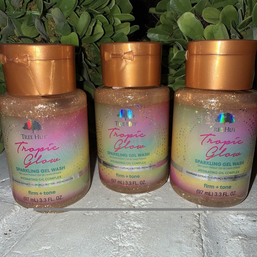 Tree Hut Tropic Glow Sparkling Glittery Gel Body Wash Vegan 3.3 Fl‎ Oz Lot Of 3